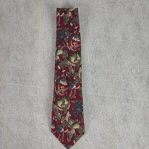 Domani Mens Burgundy, Blue, Gray Green, Flower Pattern 100% Italian Silk Necktie
